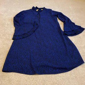 Atina Cristina Dark Purple/Blue and Black Dress W/Ruffle Bell Sleeves Size M